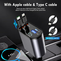 4 in 1 Retractable cables | 2 Type-C and iOS Fast Charging Car Phone Charger